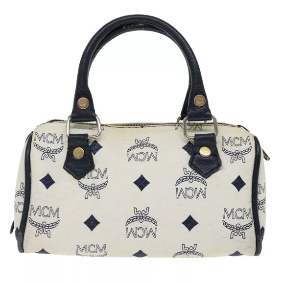MCM Vicetos Logogram Hand Bag PVC Leather 2way White Auth - Picture 2 of 7